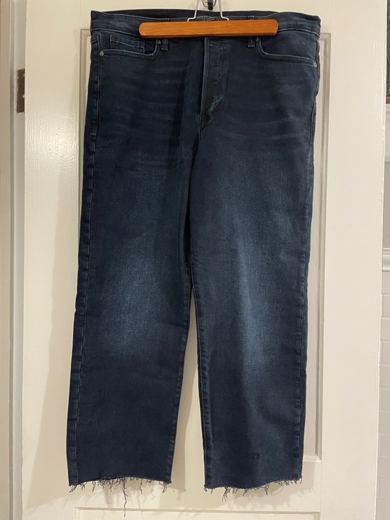 Banana Republic Denim - Banana Republic Women's Dark Blue Straight-Leg Jeans with Cropped Raw Hem